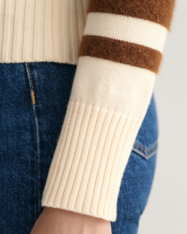 Pulover com decote redondo &agrave;s riscas em bloco