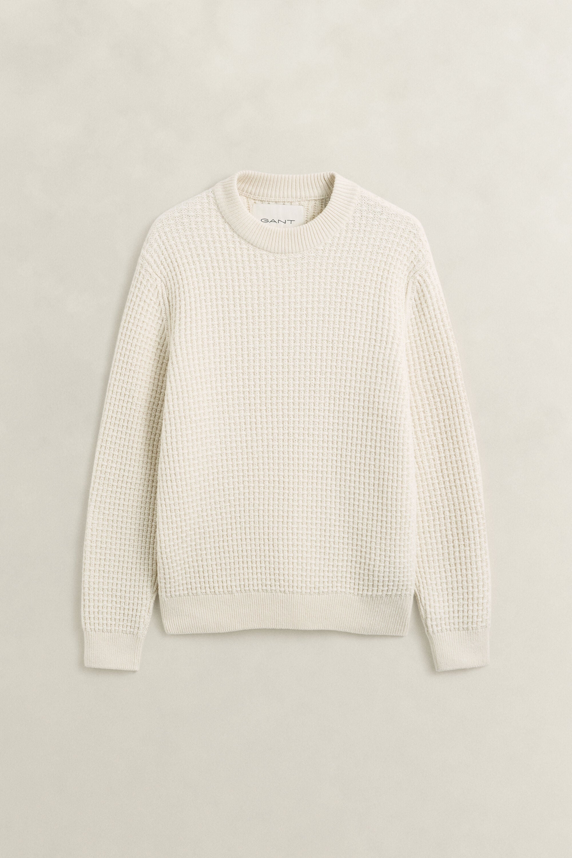 Camisola de malha texturizada com gola alta sem dobra em lã e algodão