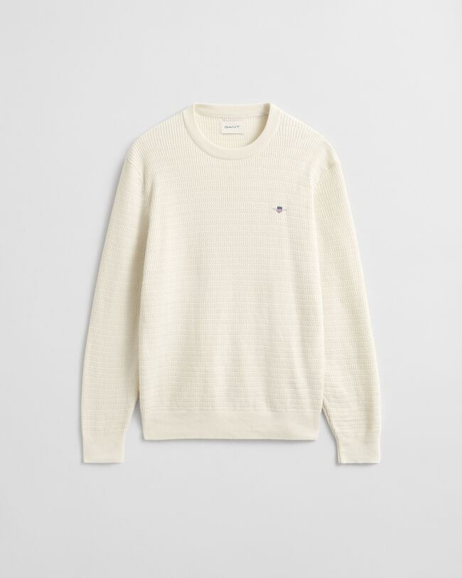 Camisola em mini malha entrançada com decote redondo