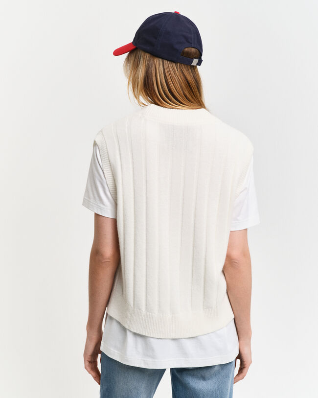 Colete com decote em V em lã com canelado largo