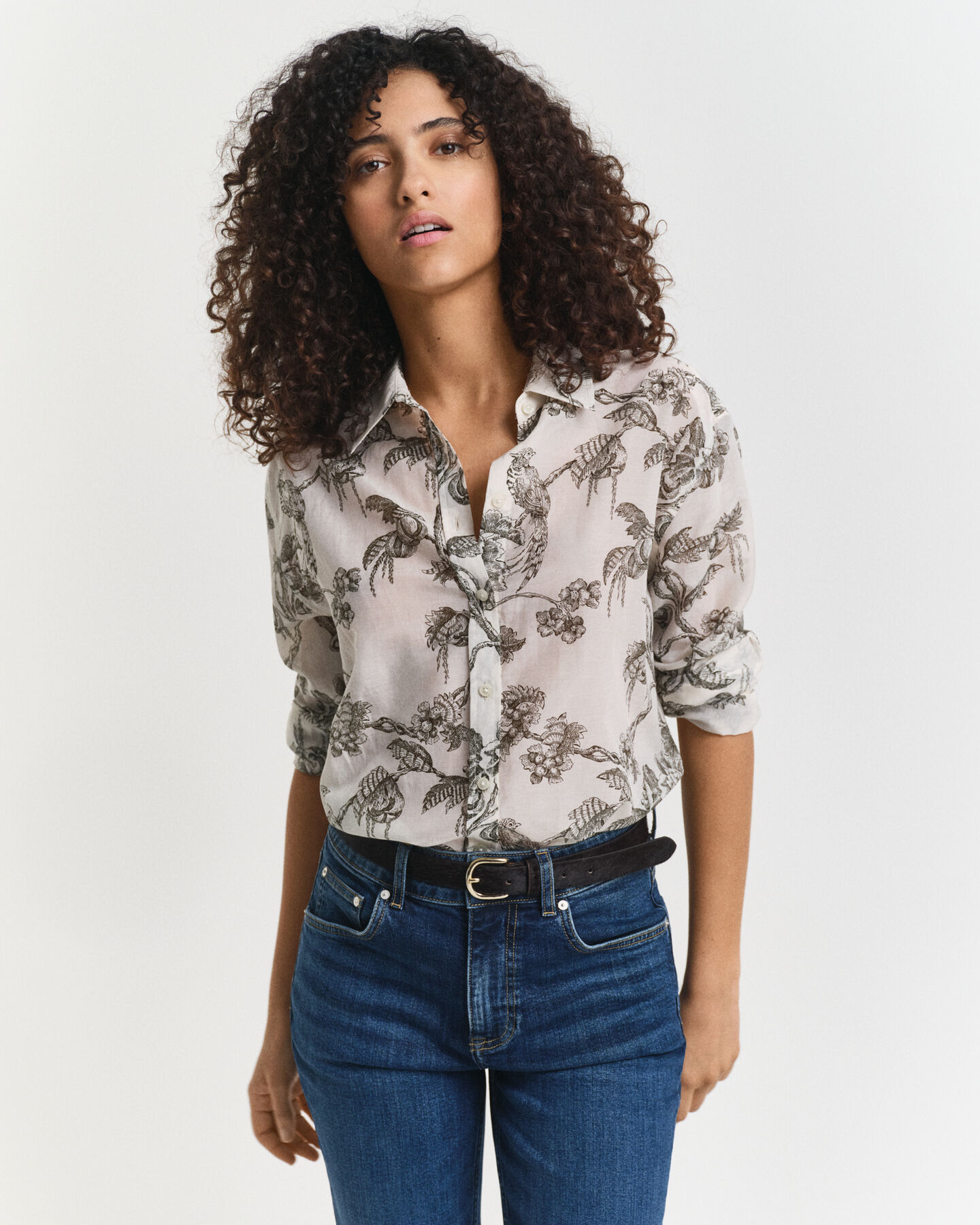 Camisa em seda e algodão com estampado Tree relaxed fit