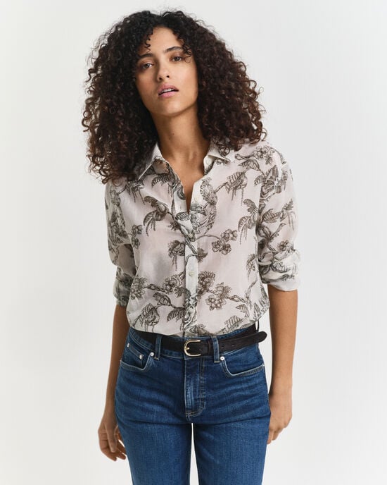 Camisa em seda e algodão com estampado Tree relaxed fit