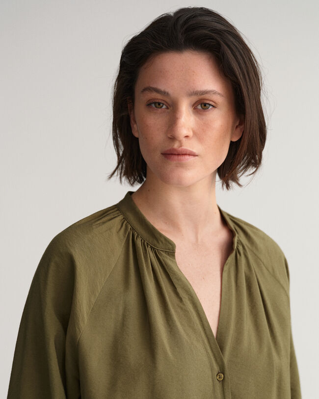 Vestido-camisa com gola estilo mao