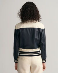 Casaco em pele com bloco de cor