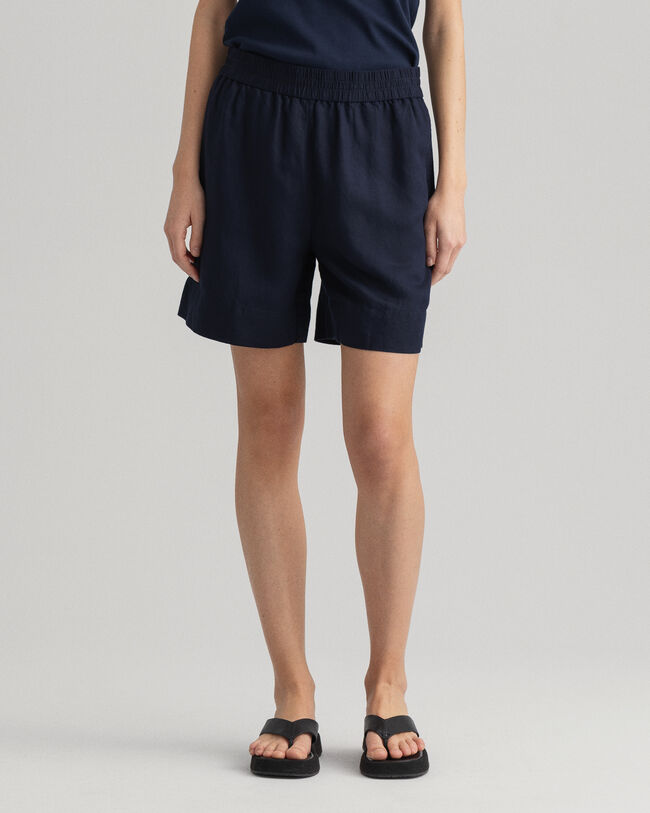 Calções pull-on em linho e viscose