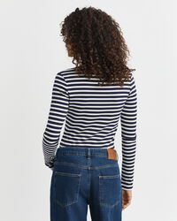 Camisola de mangas compridas em malha canelada às riscas