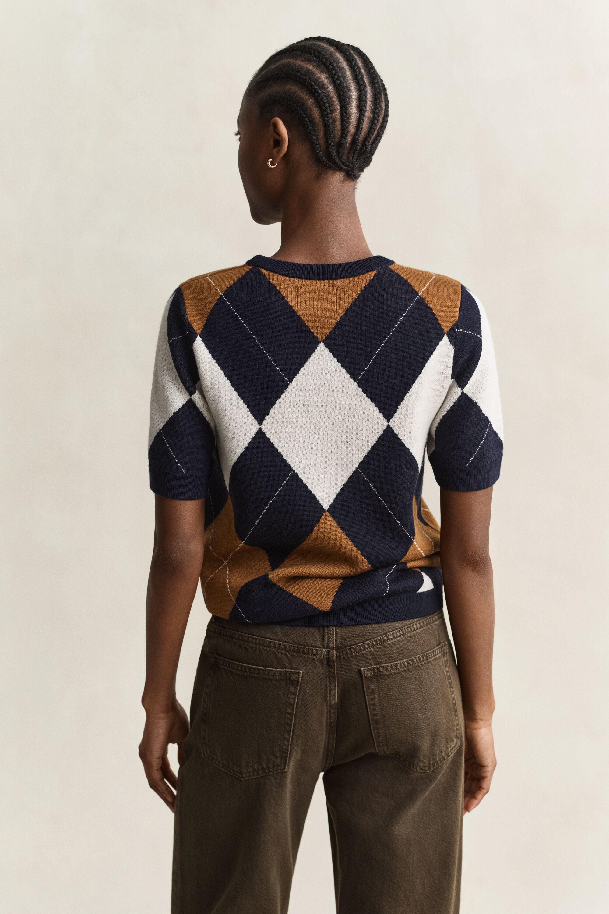 Camisola de malha com manga curta em lã Argyle