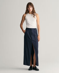 Saia comprida com padrão Pinstripe e pregas