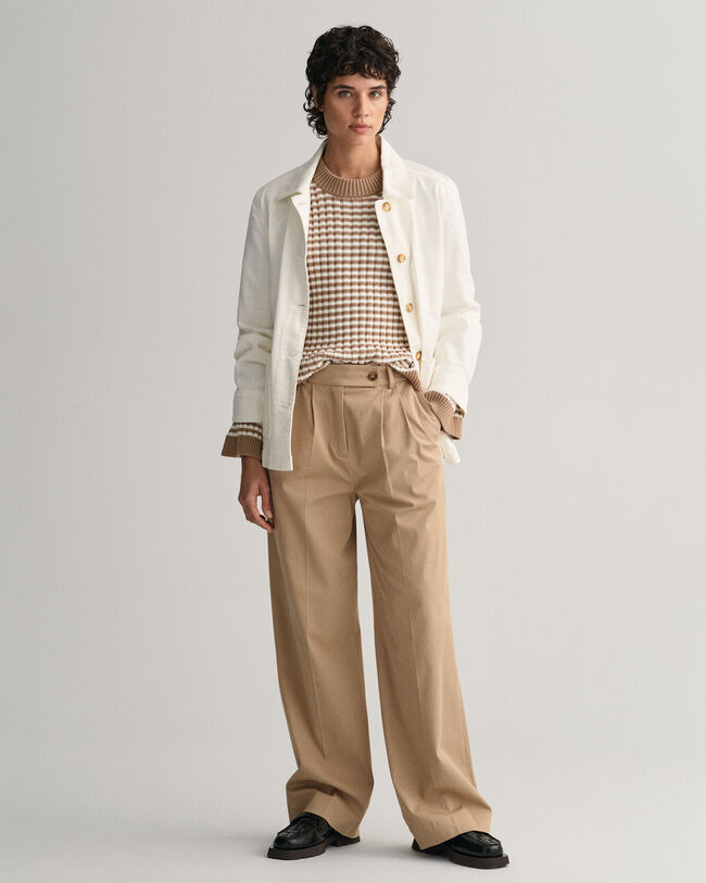 Pulover com decote redondo em malha de algod&atilde;o &agrave;s riscas