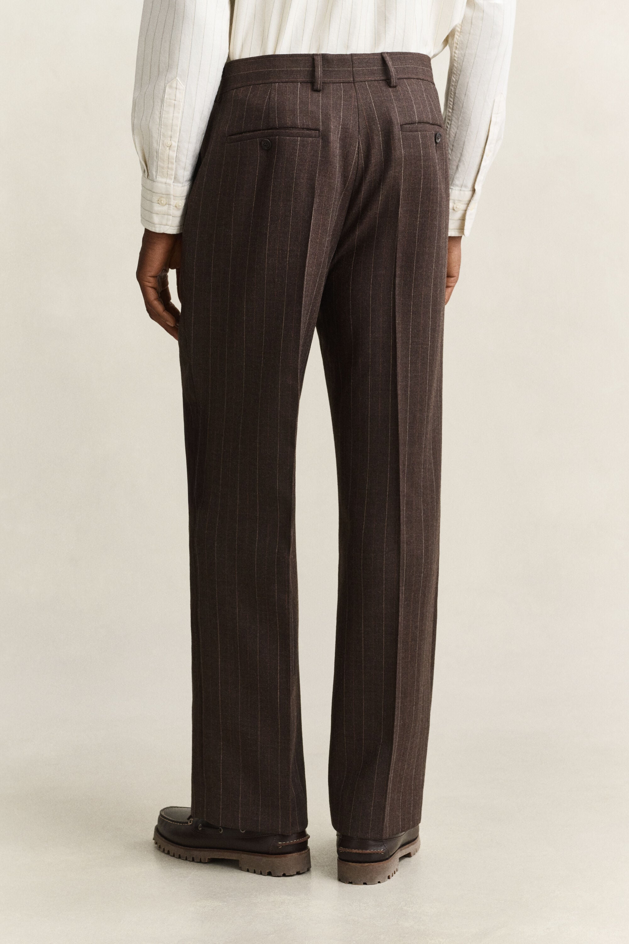 Calças de fato em lã com padrão Pinstripe