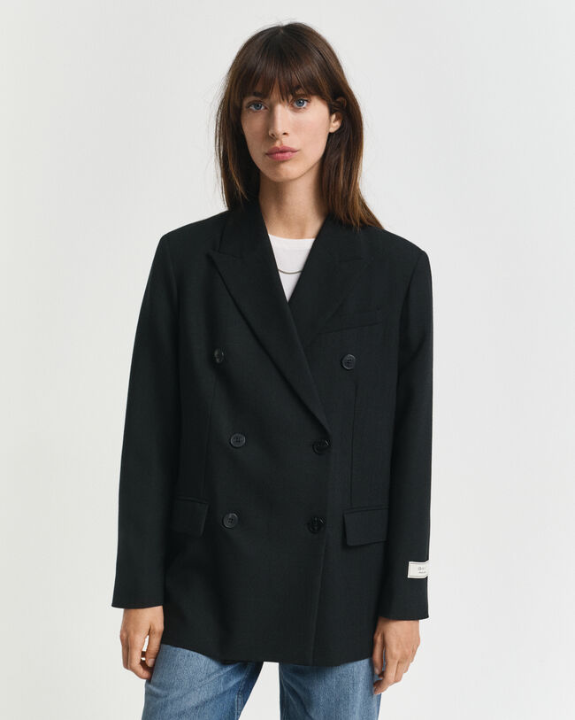 Blazer Hopsack em mistura de lã com frente de trespasse relaxed fit