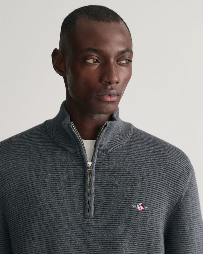 Sweatshirt com meio fecho em algod&atilde;o Textured