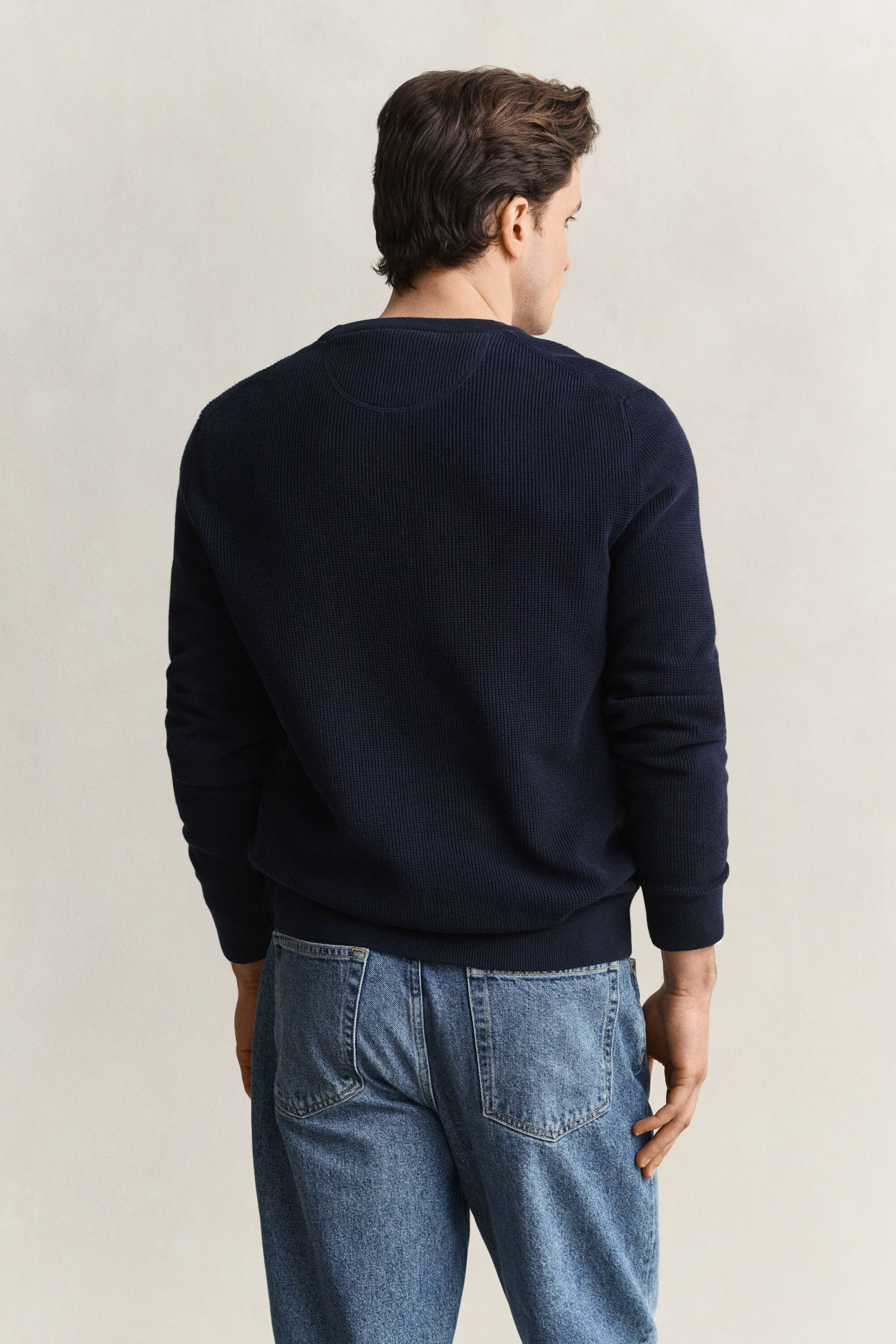 Camisola de malha com decote redondo em algodão texturizado