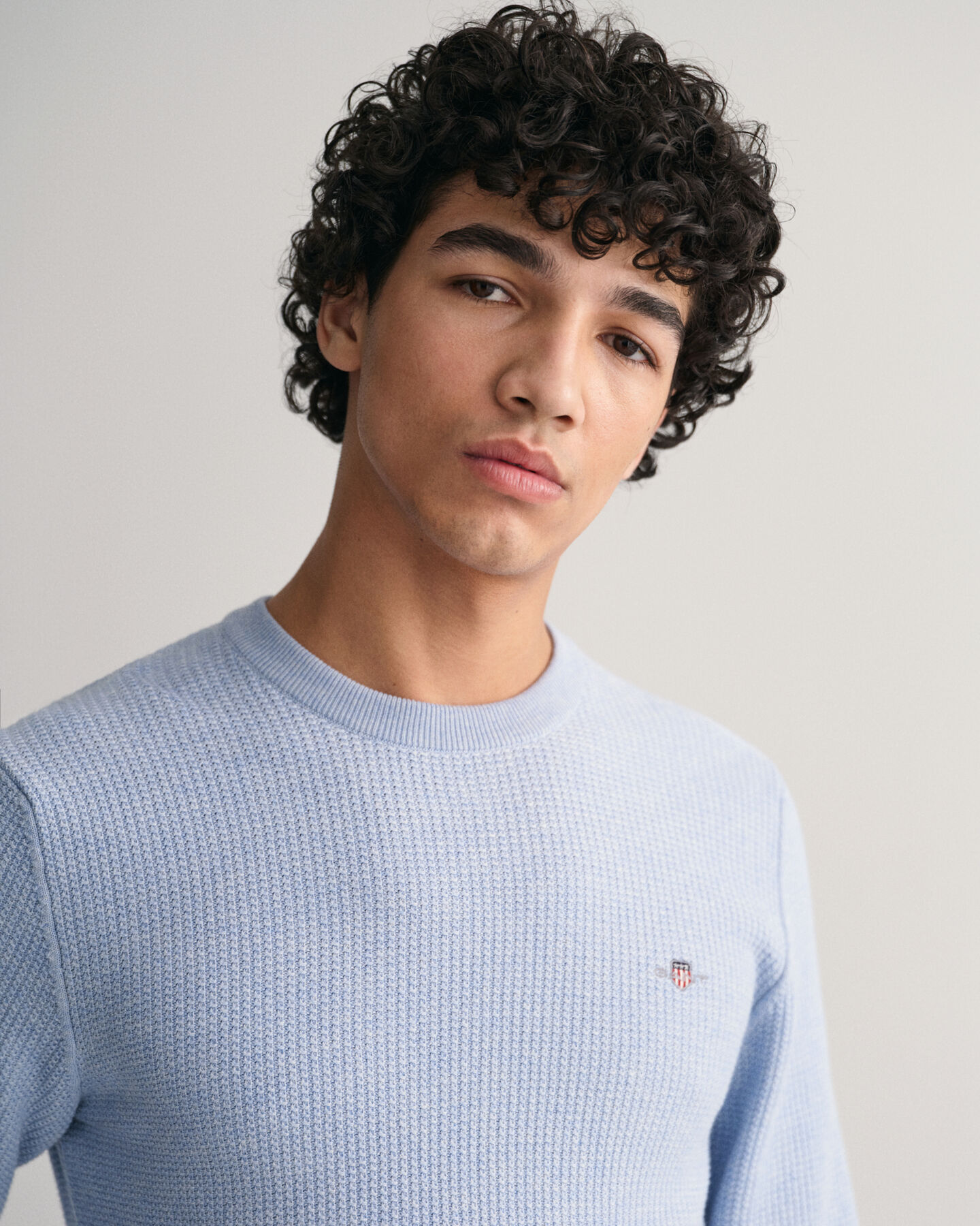 Sweatshirt com decote redondo em algodão micro texturizado