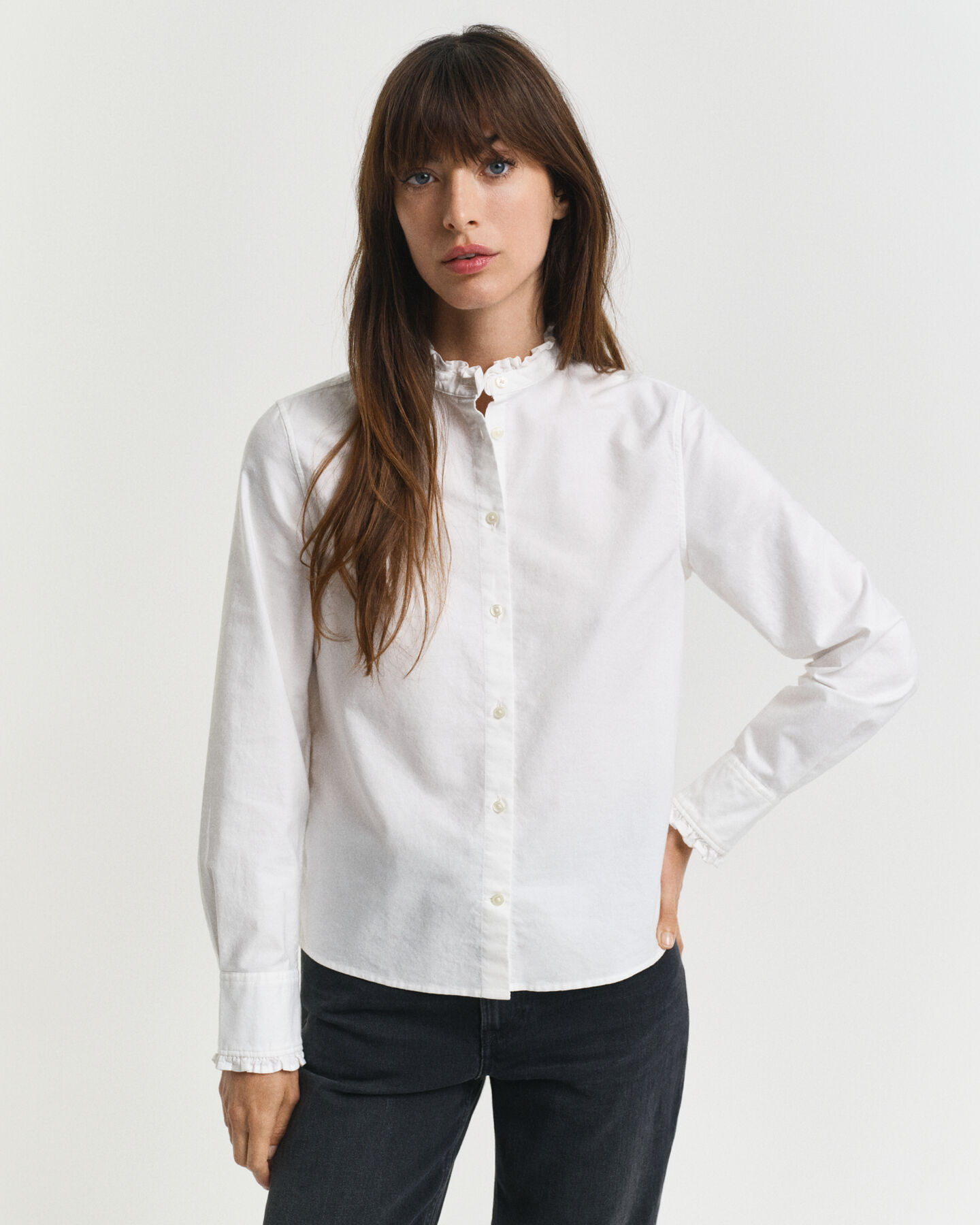 Blusa com folhos Oxford Classic