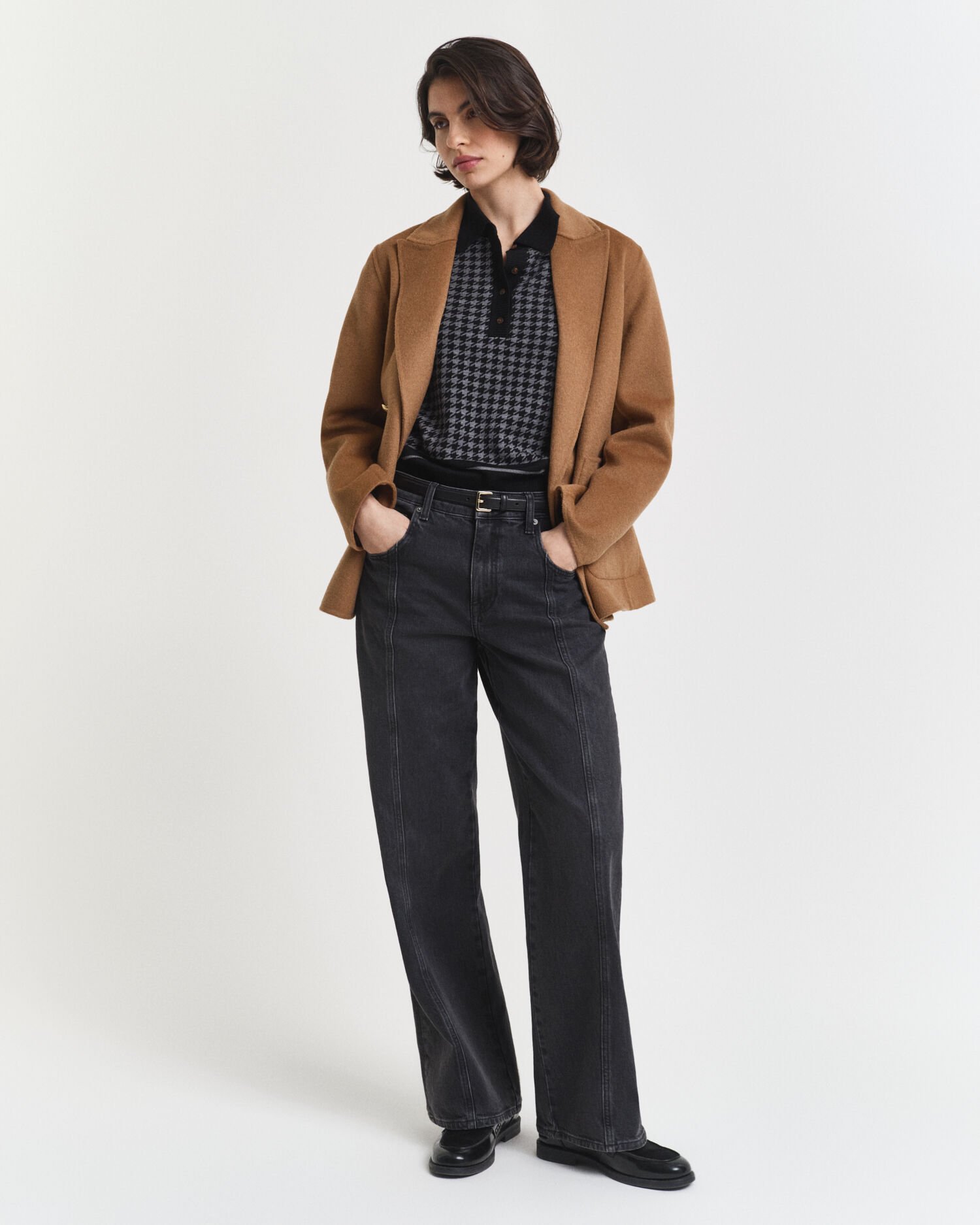 Camisola de malha estilo polo com padrão Jacquard Houndstooth