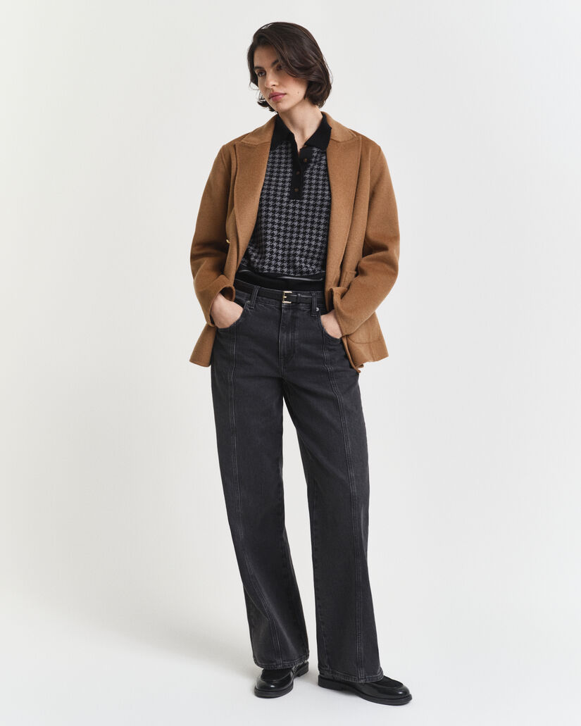 Camisola de malha estilo polo com padrão Jacquard Houndstooth