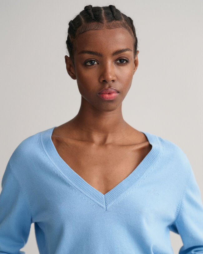 Sweatshirt com decote em V em algodão leve