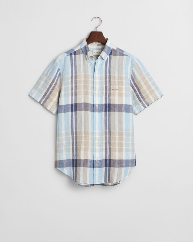 Camisa madras de linho de manga curta regular fit