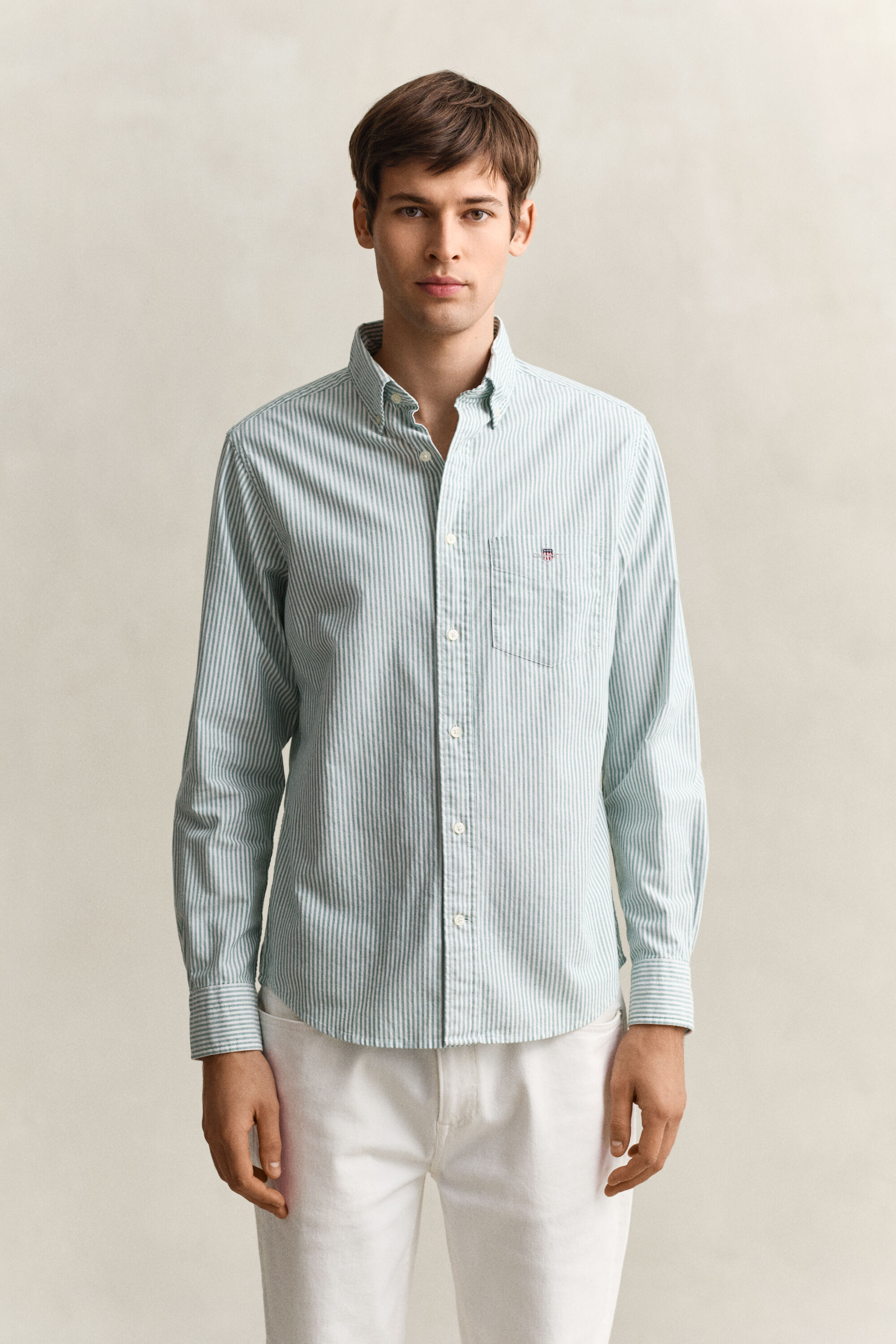 Camisa Oxford às riscas finas Classic