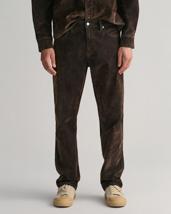 Cal&ccedil;as de ganga com acabamento aveludado Flocked relaxed fit