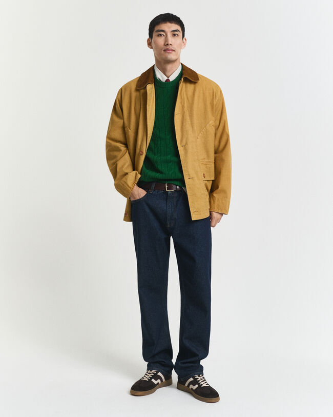 Camisola de malha entrançada de lã com decote redondo