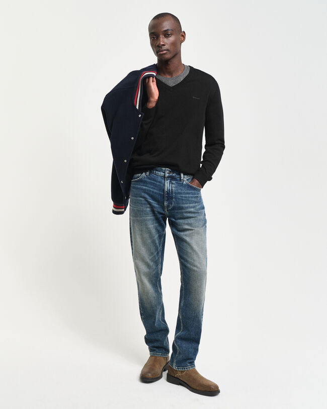 Pullover com decote em V em lã de merino extrafina