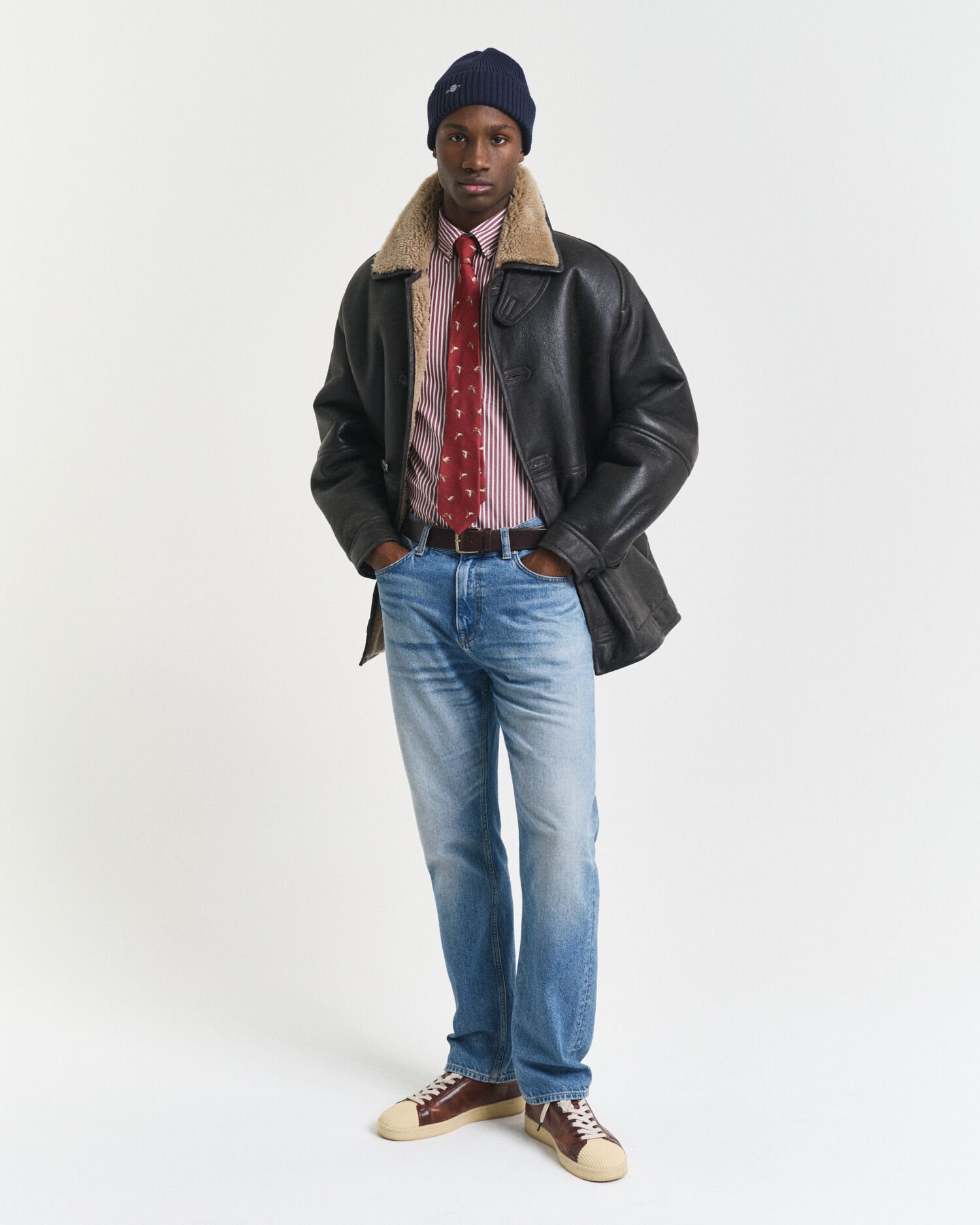 Camisa em popelina às riscas Classic