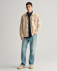 Camisa de manga curta em linho e algod&atilde;o regular fit