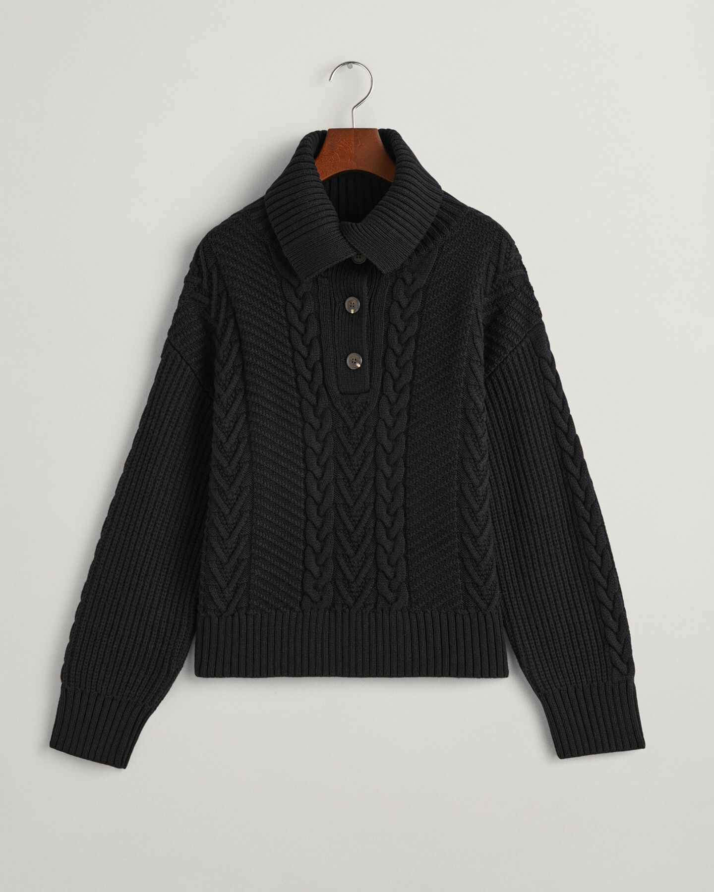 Pulover de gola alta com bot&otilde;es em malha entran&ccedil;ada