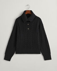 Pulover de gola alta com bot&otilde;es em malha entran&ccedil;ada