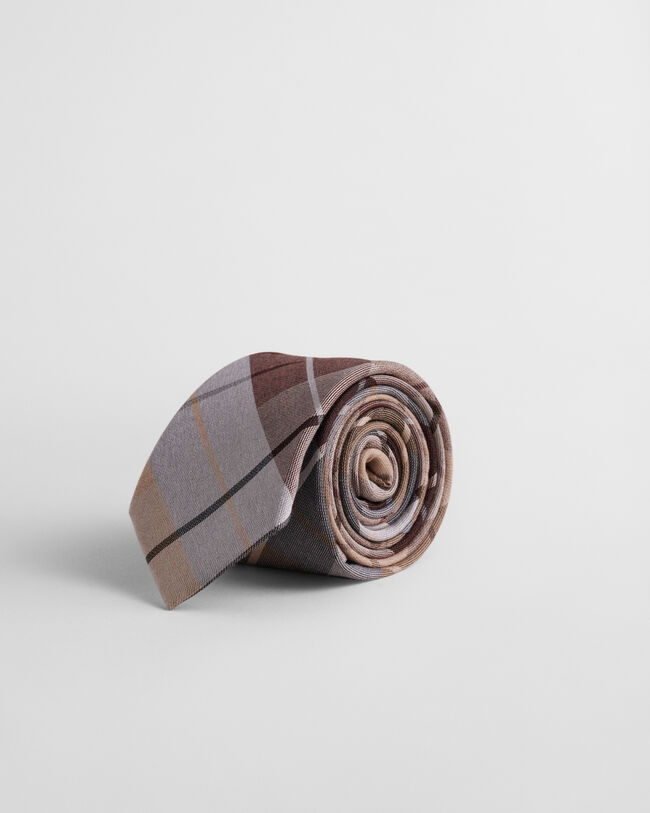 Gravata em seda e algodão com padrão de xadrez