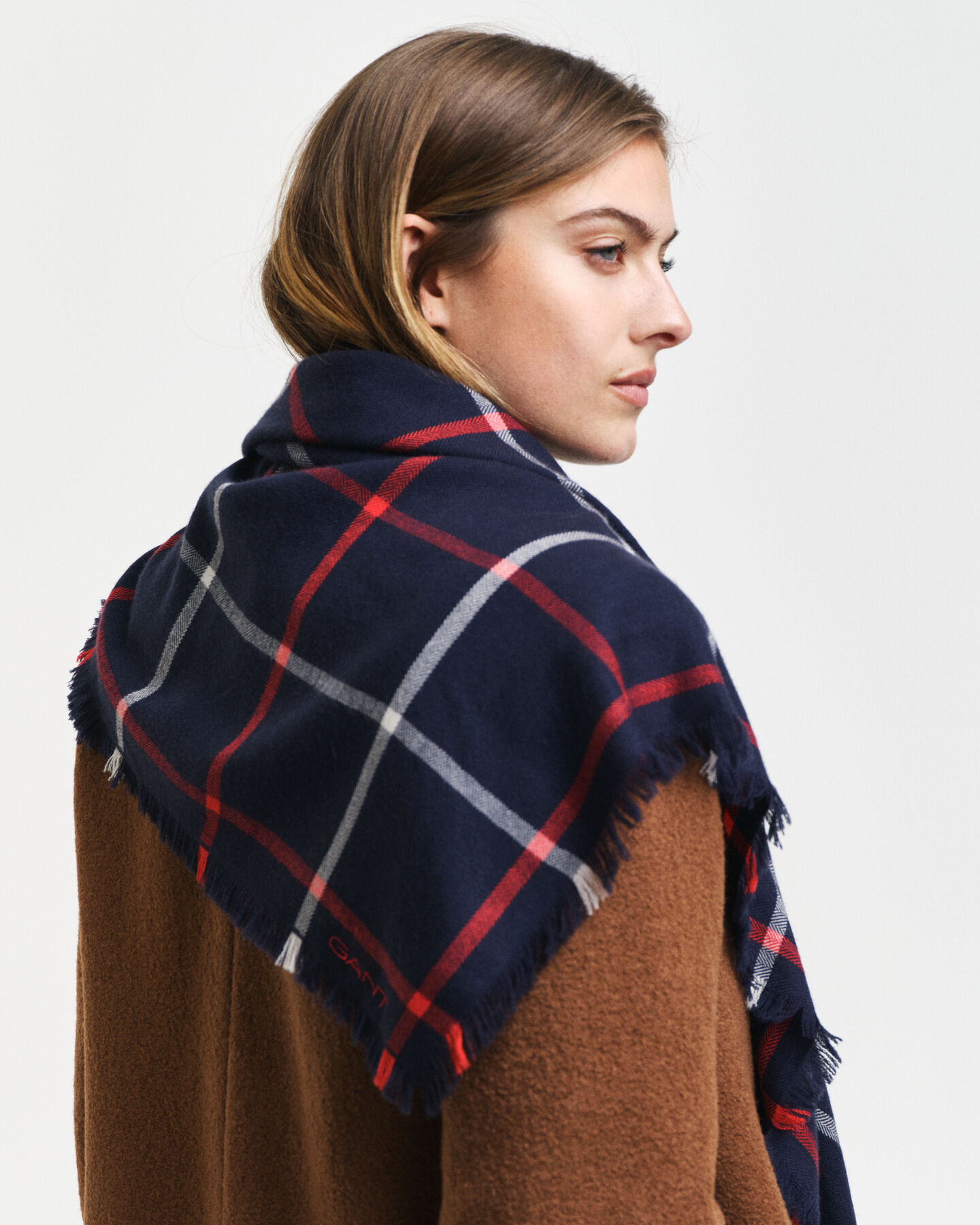 Cachecol em lã de merino com padrão de xadrez