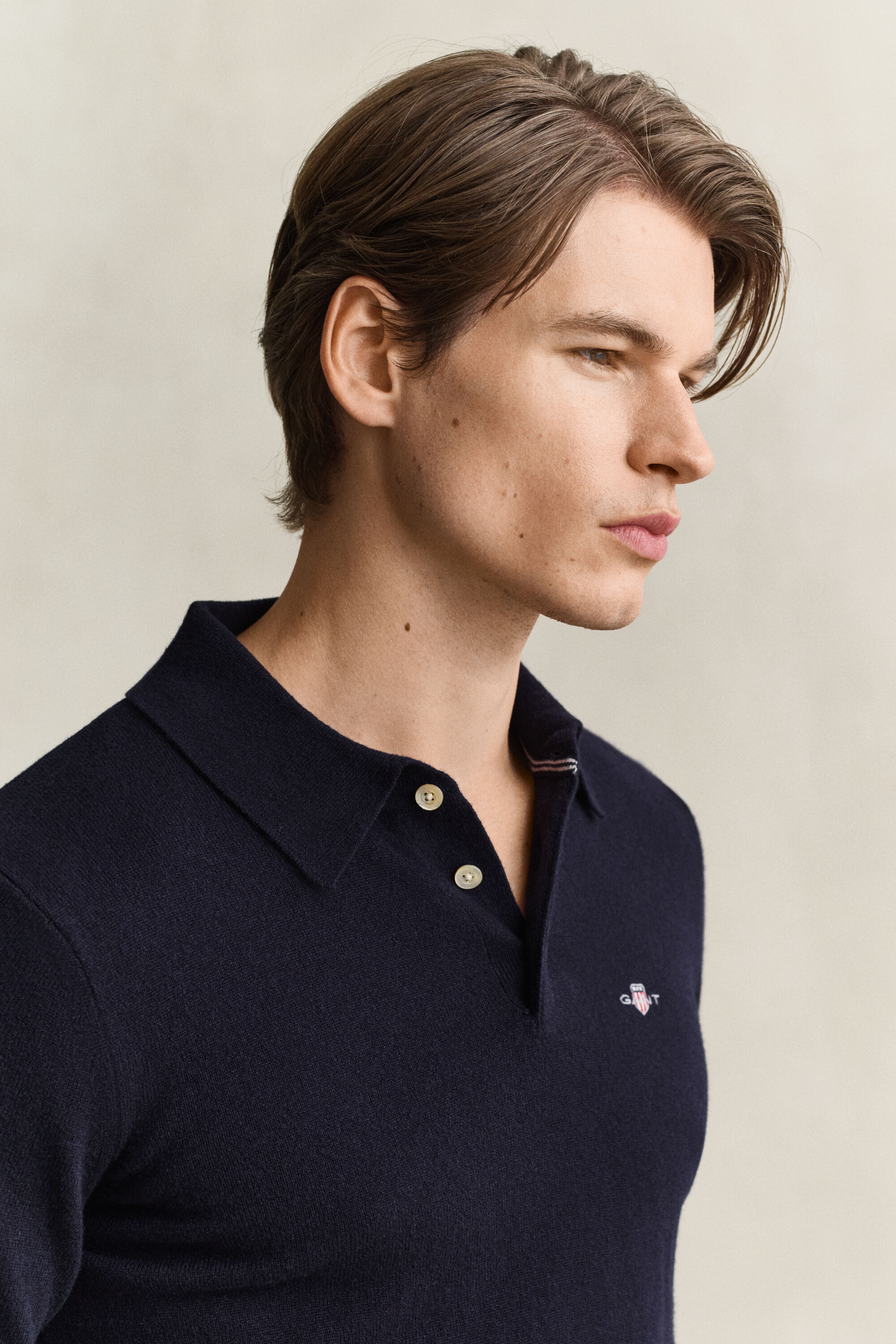 Camisola de malha tipo polo em lã extrafina