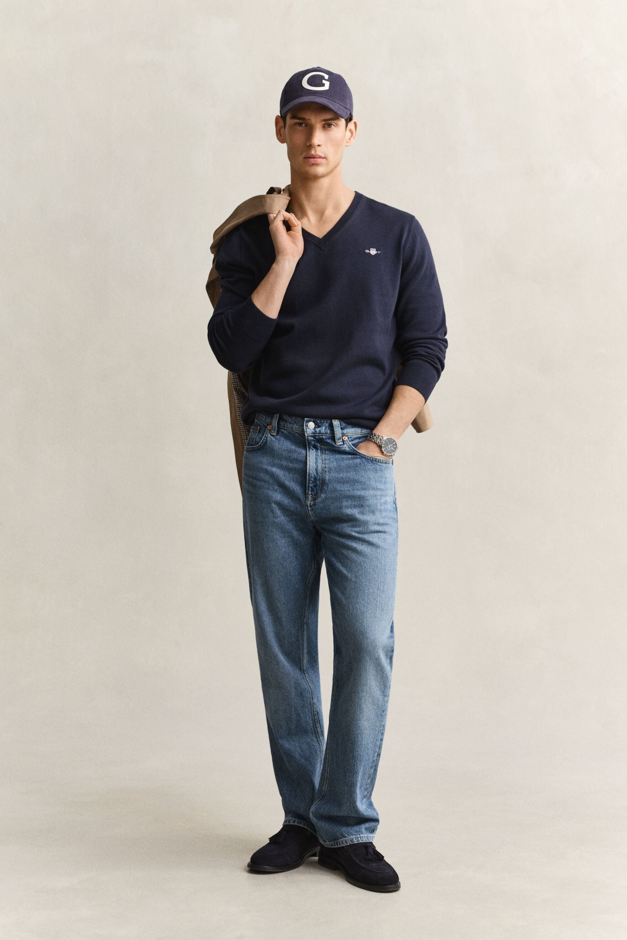Pullover com decote em V em algodão