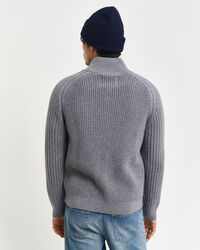 Casaco de malha com fecho de correr em mistura de lã texturizada