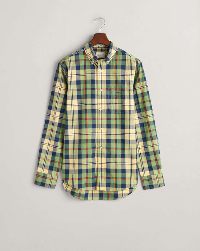 Camisa em popelina com padr&atilde;o axadrezado grande regular fit
