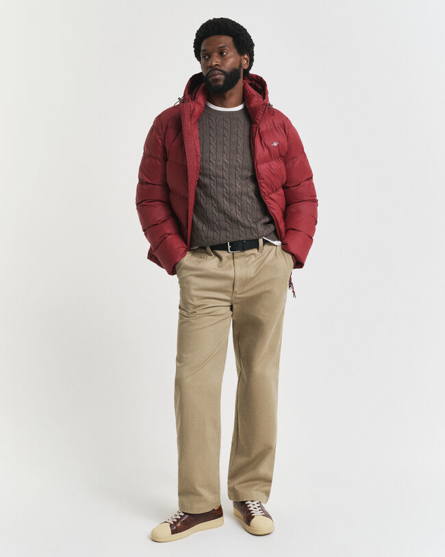 Camisola em malha entrançada de algodão com decote redondo