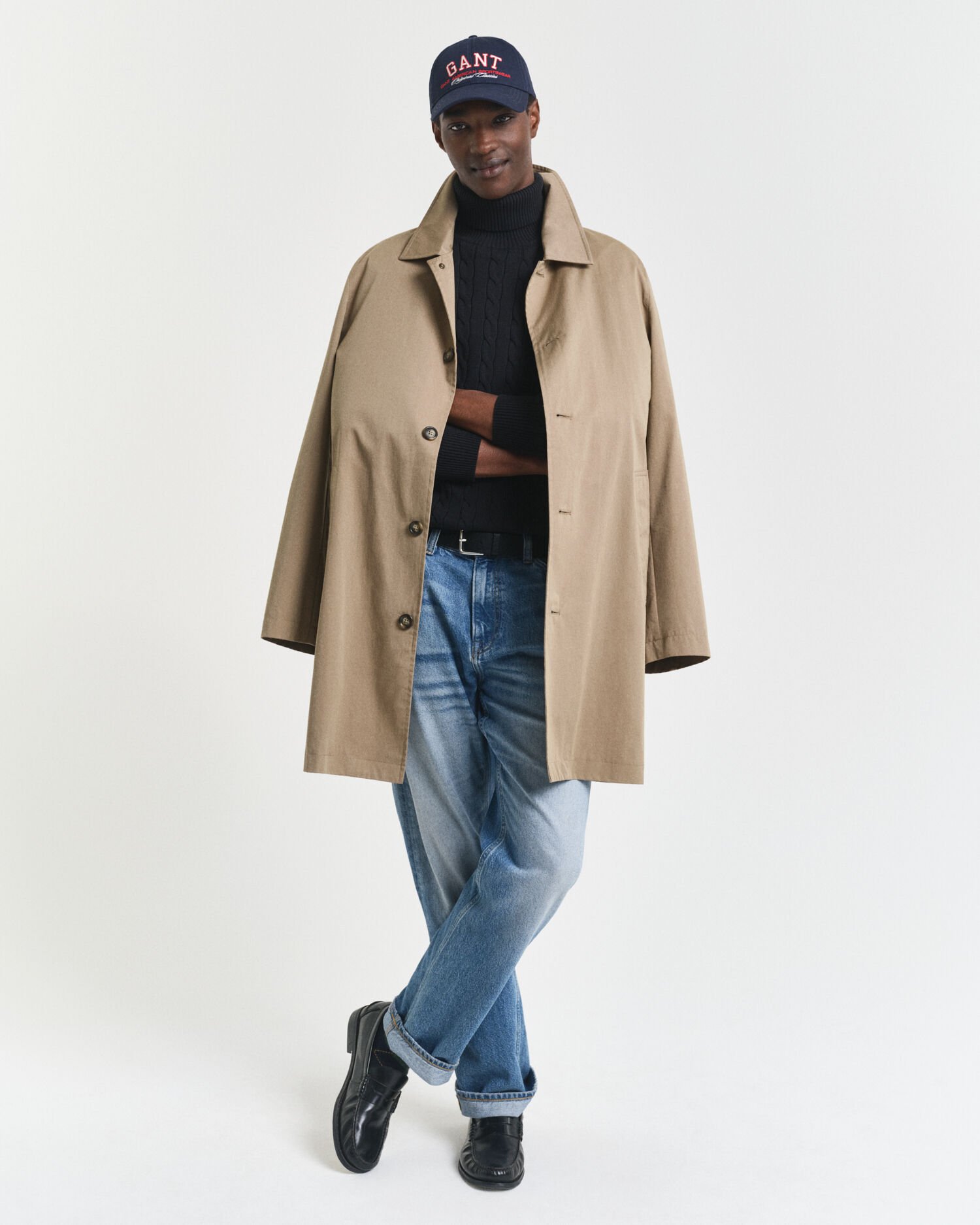 Camisola de gola alta em malha entrançada de algodão