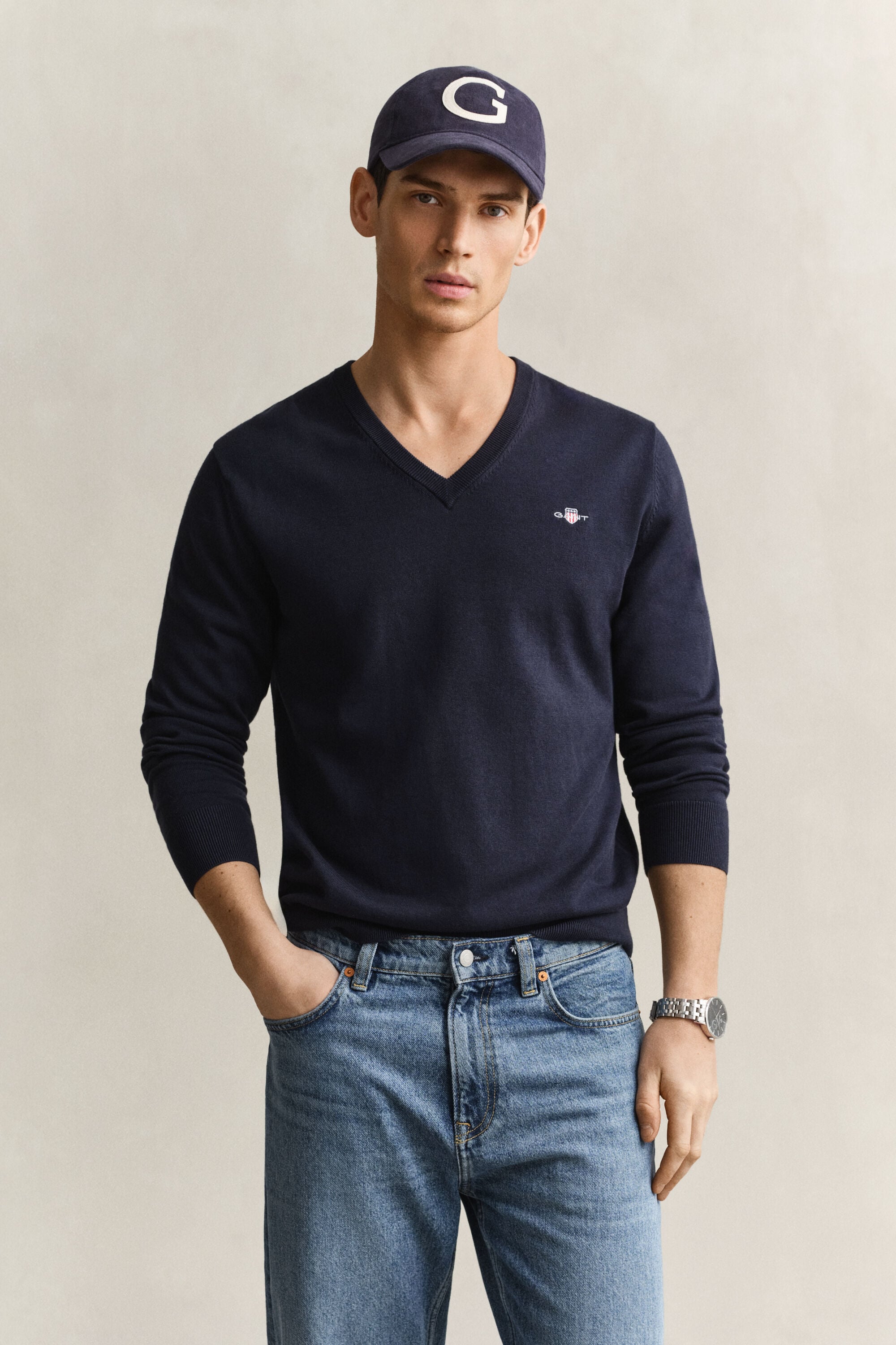 Pullover com decote em V em algodão