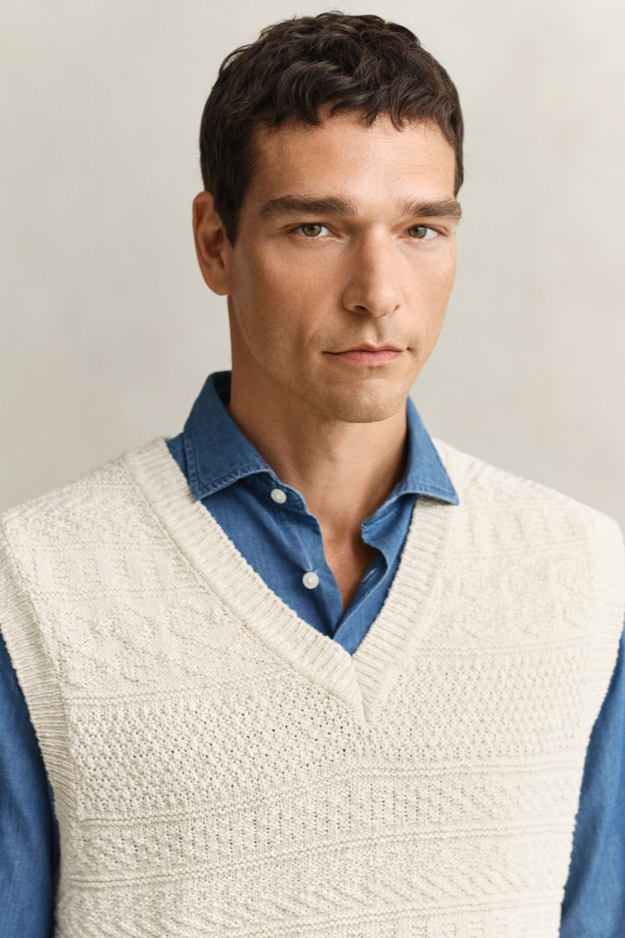 Colete em mistura de algodão Textured