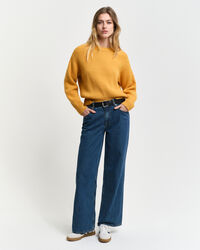 Camisola de malha canelada com decote redondo