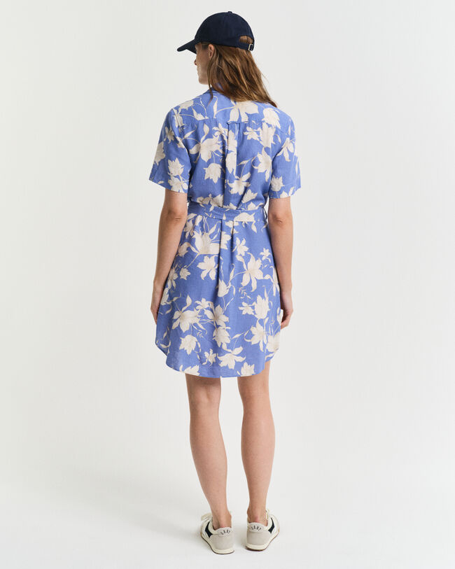 Vestido-camisa em linho com estampado floral