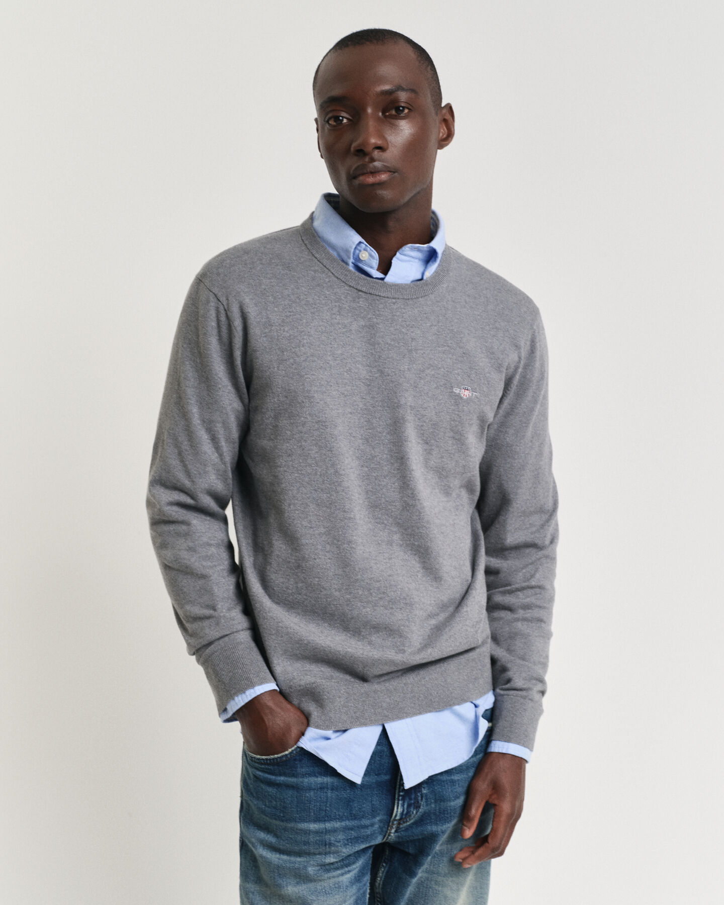 Pullover com decote redondo em algod&atilde;o Seasonal Essential