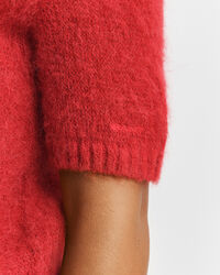 Camisola de malha com decote redondo e manga curta em mistura de mohair