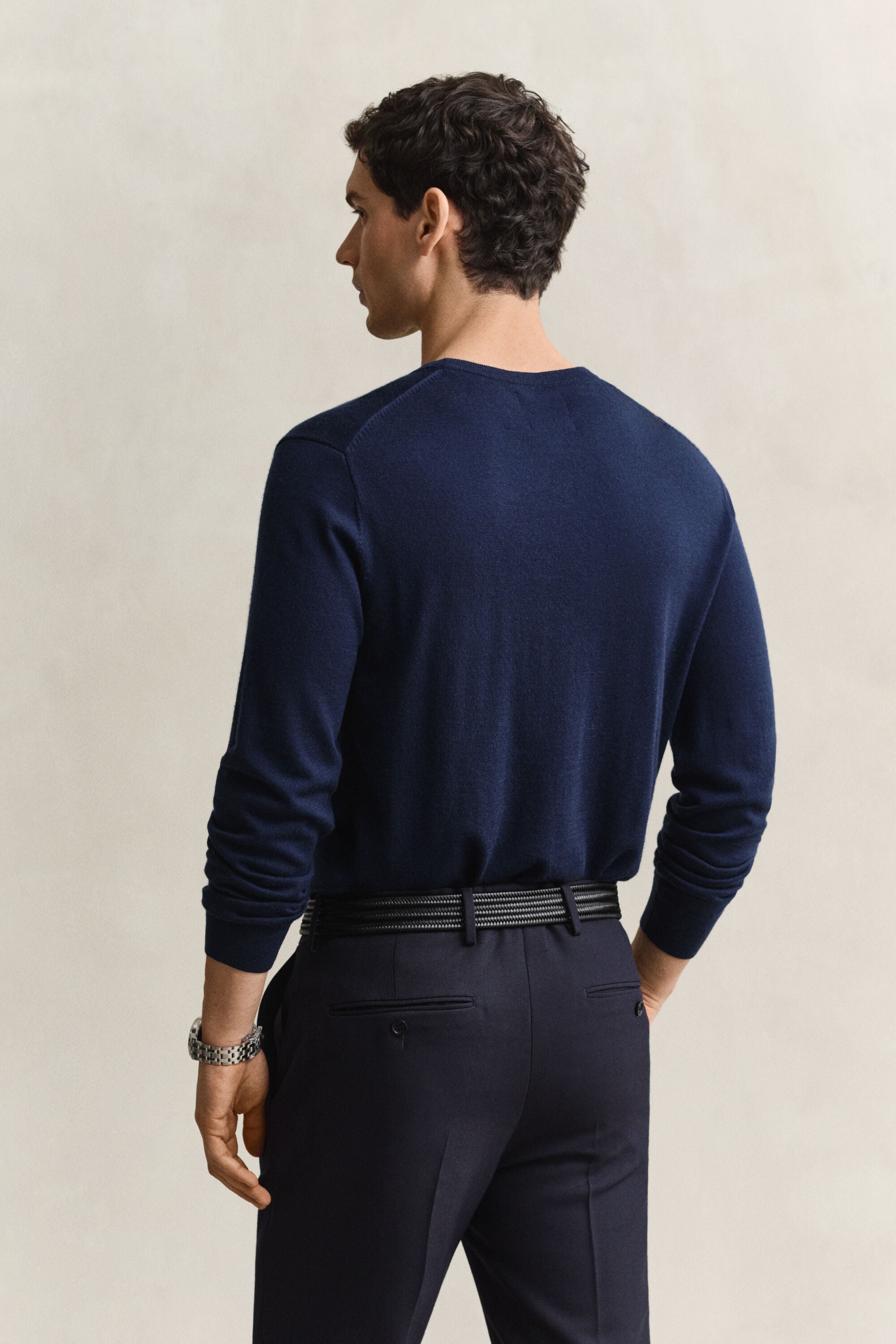 Camisola de malha com decote redondo em lã de merino