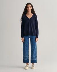 Pulover com decote em V em mistura de linho