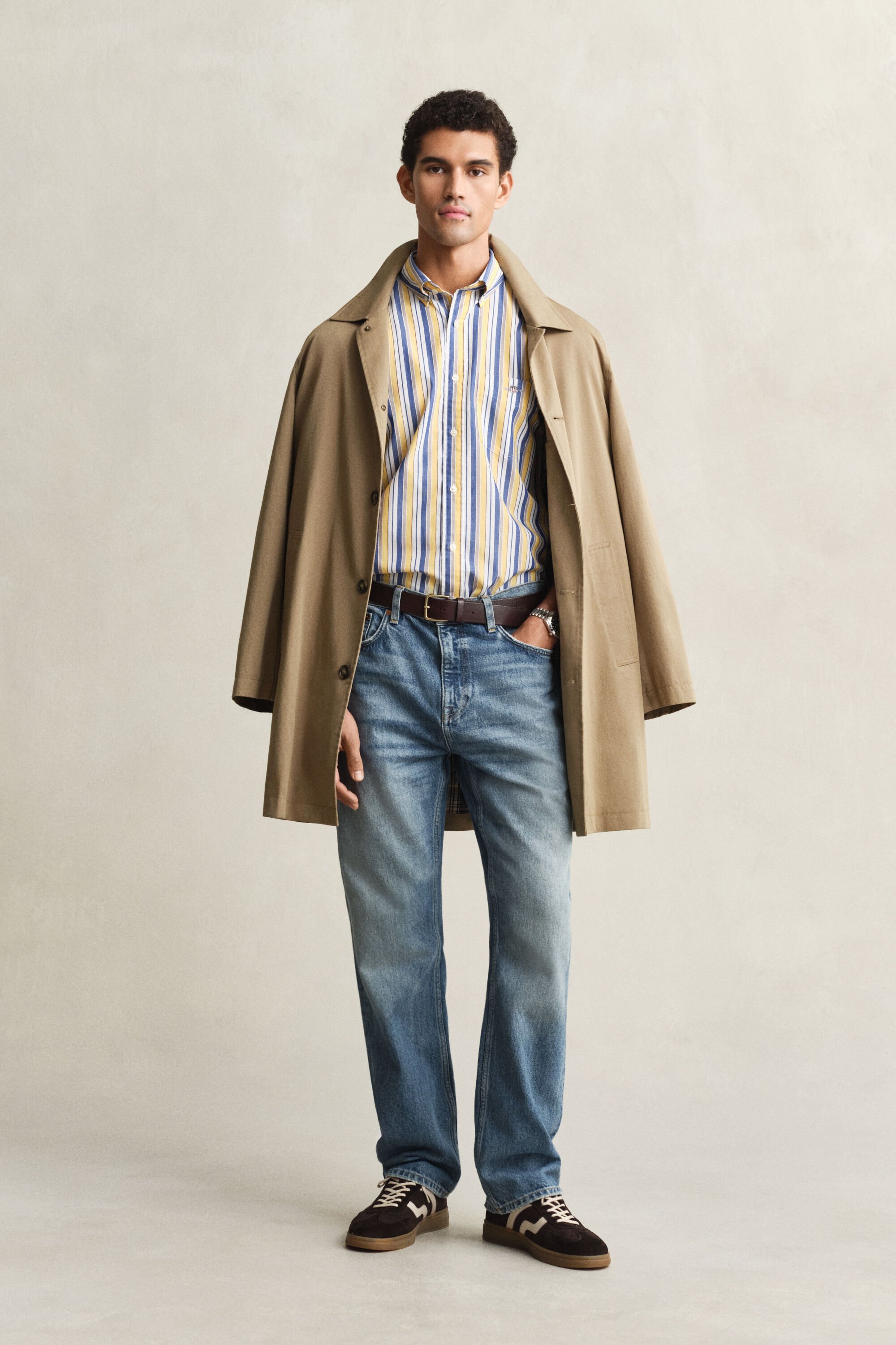 Camisa em popelina às riscas regular fit