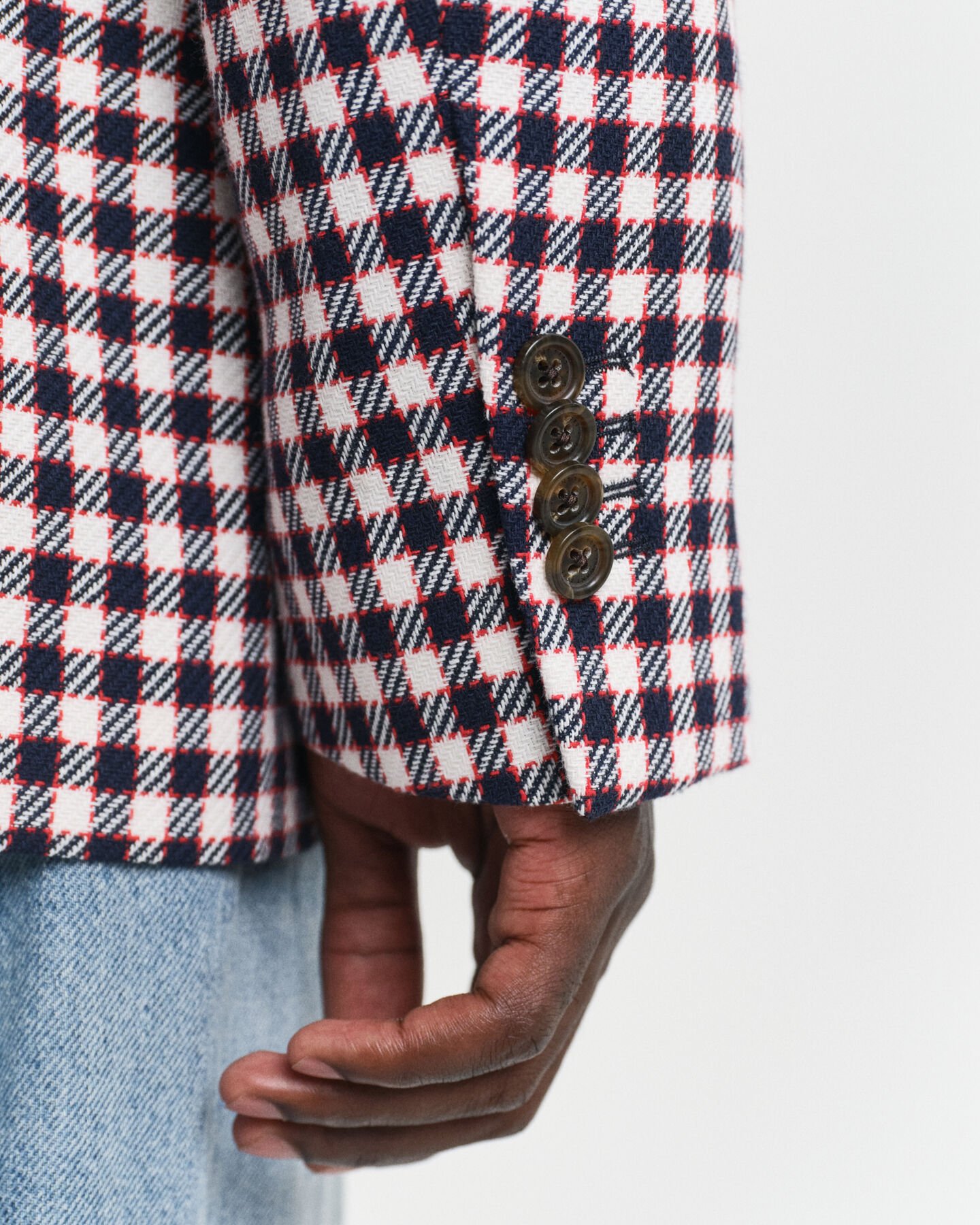 Blazer em mistura de algodão com padrão de xadrez regular fit