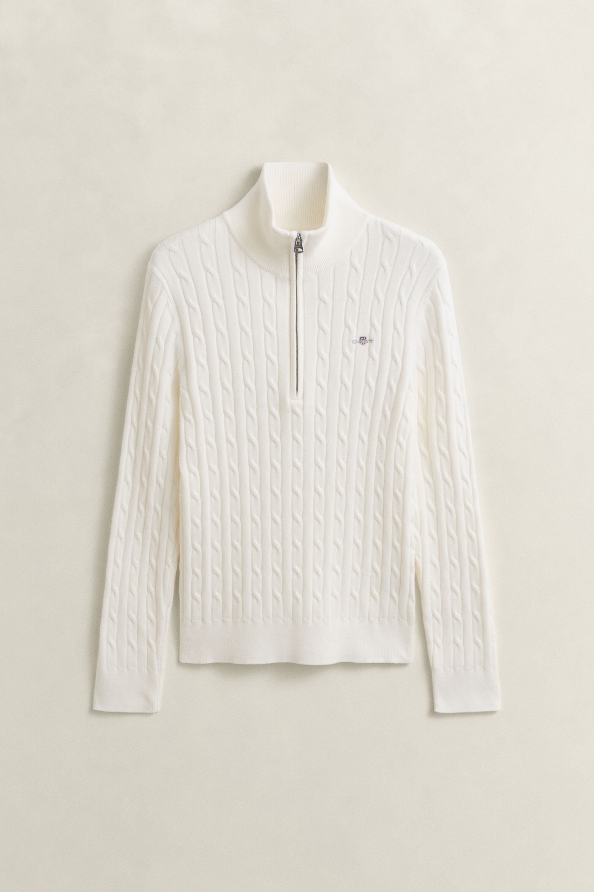 Camisola em malha entrançada com meio fecho de correr